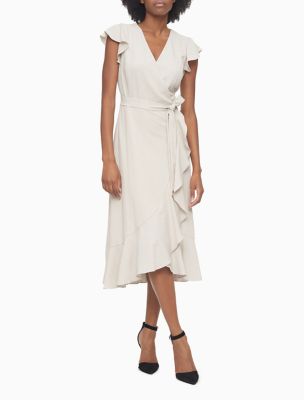 Tonal Pinstripe Wrap Dress | Calvin Klein
